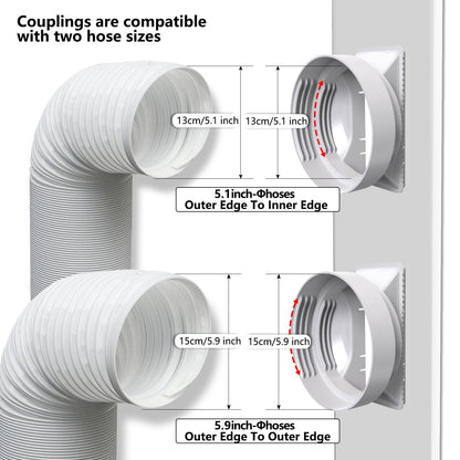 Gulrear Max 95"Sliding Door Air Conditioner Vent Kit with Screen net & 2 weather strippings Energy Saving Airtight Universal 5.0/5.9 Inch AC Hose Coupler Portable AC Balcony Door Plates kit