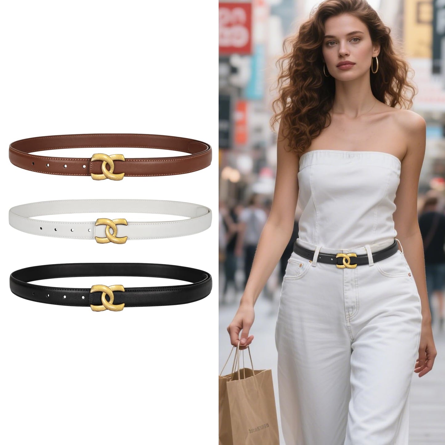 LFHC Women's Leather Belts for Jeans,Dresses,Pants,Coats-Fashion Waist Belt with Classic Gold Buckle,Gift for Women.