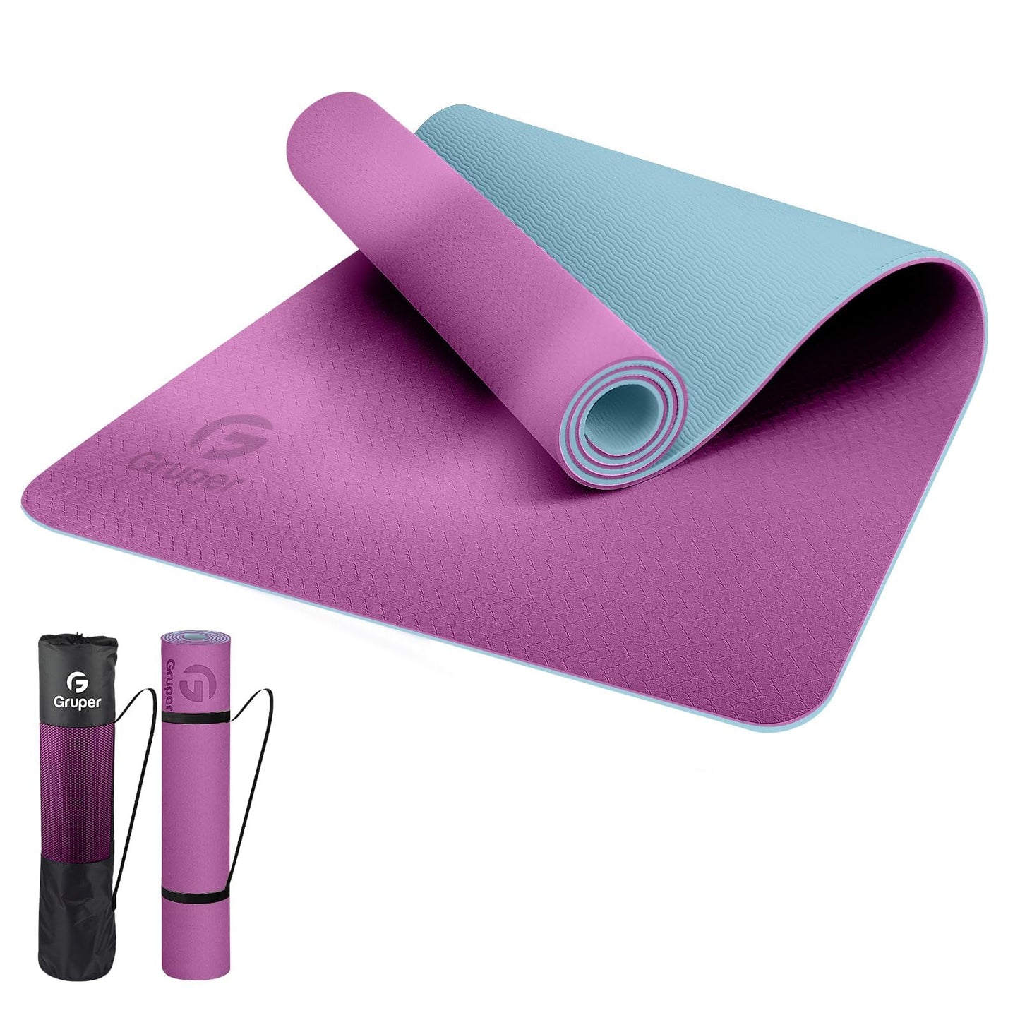 Gruper Yoga Mat Non Slip Thick 1/3'', Eco Friendly Fitness Exercise Mat with Carrying Strap,Pro Yoga Mats for Women,Workout Mats for Home, Pilates and Floor Exercises