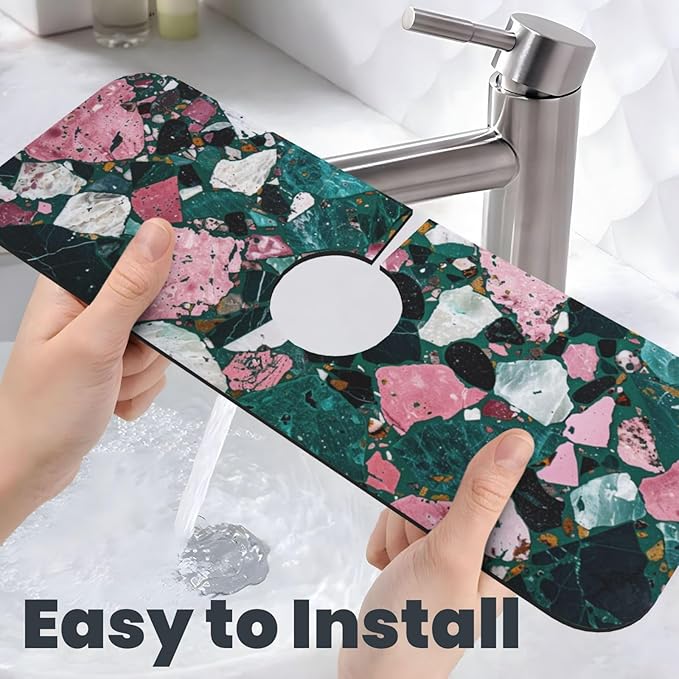 Faucet Draining Mat For Kitchen Sink, Terrazzo Dark Green Diatom Mud Absorbent