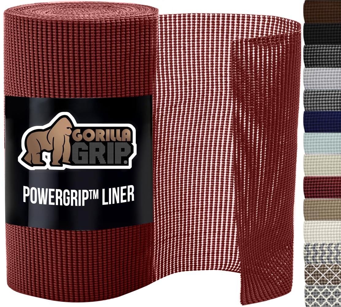 GORILLA GRIP powerGRIP Drawer Shelf and Cabinet Liner, Thick Strong Hold, Non-Adhesive Liners Protect Kitchen Cabinets and Cupboard, Bathroom Drawers, Easy Install, Breathable Mat, 12" x10', Beige