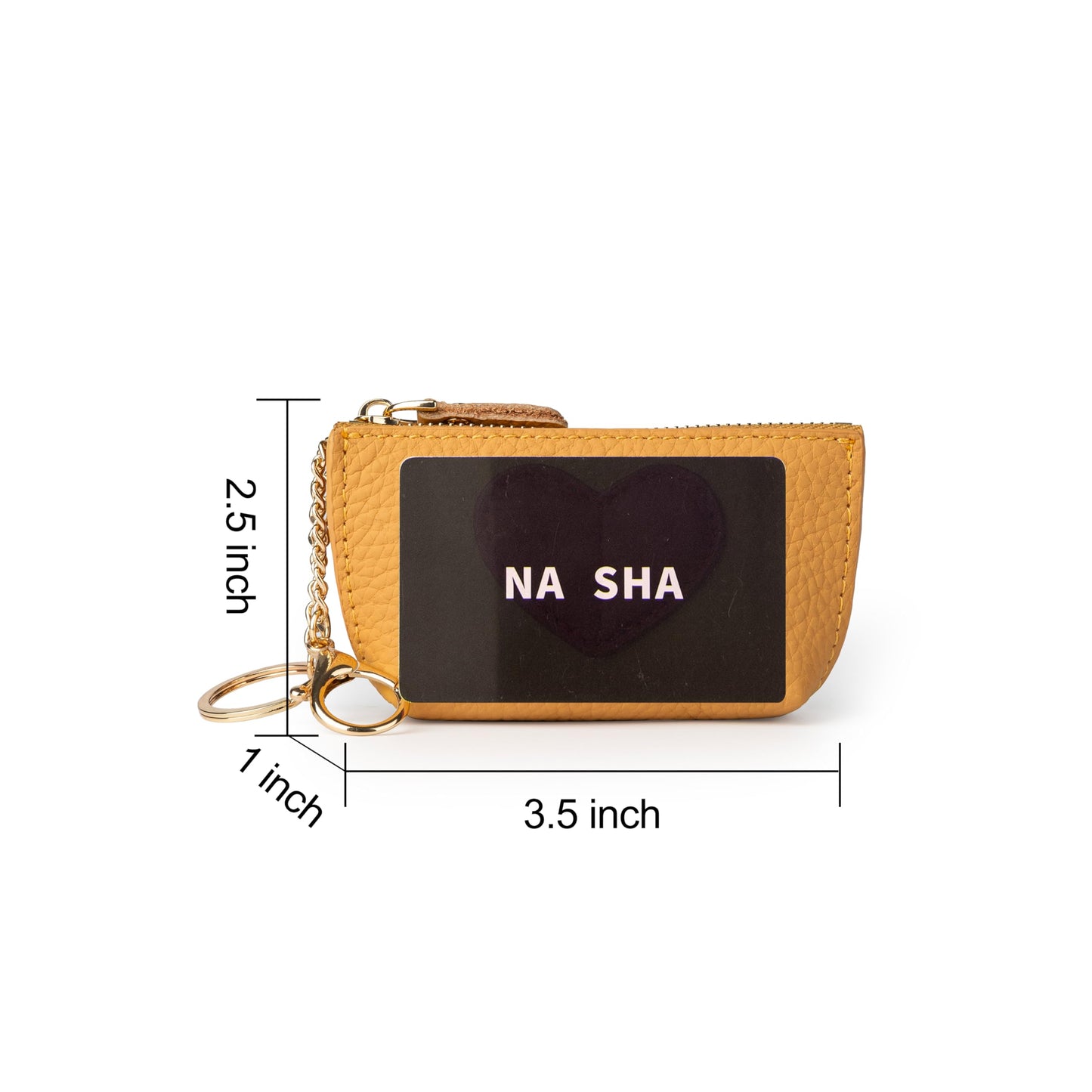 Doris&Jacky Cowhide Leather Coin Purse, Mini Zipper Card Holder With Cute Red Heart Design and Key Chain (Yellow)
