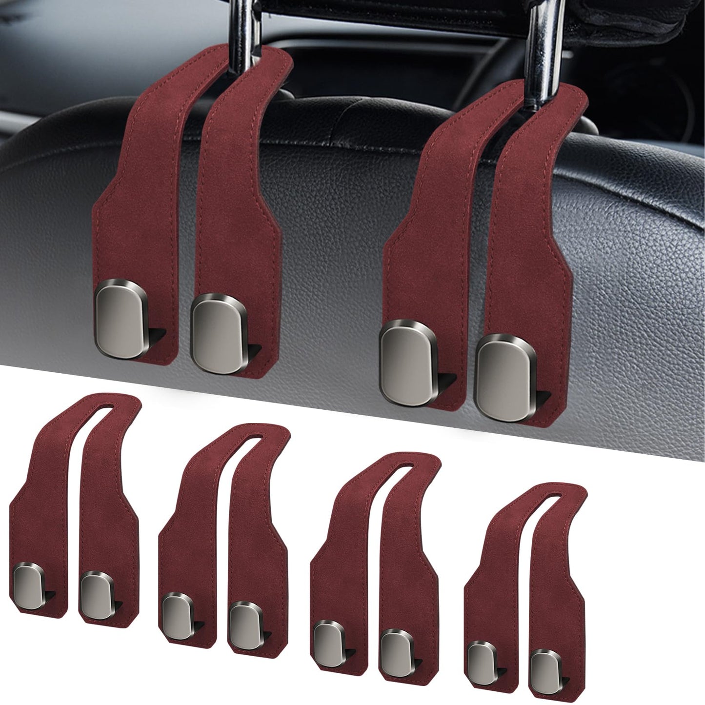RAOZBE Car Seat Headrest Hooks for Purses and Bags, 4 Pack Bag Purse Holder for Car With Double Metal Hooks, Car Purse Hanger, Headrest Back Seat Handbags Hook Cute Hanging Accessories, hot pink