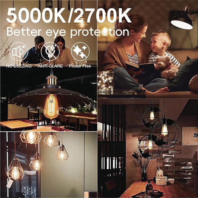 LED Light Bulbs Edison dimmable Bulbs Warm White 2700K Light Bulbs,E26 Base Energy Saving Equivalent 60W Incandescent watt,Antique Glass Style for Home, Bedroom. (2700k Warm White, 6-Pack)