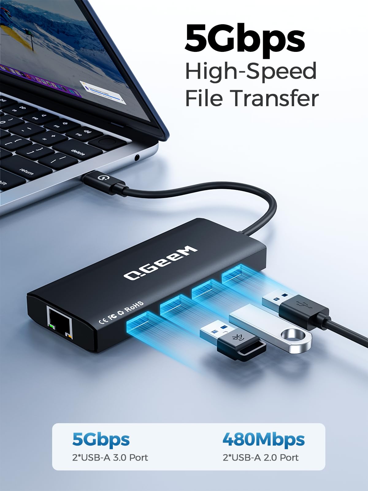 QGeeM USB C Hub Ethernet,9 in 1 USB Type C Hub HDMI Multi-Port Converter Adapter,100W Pd, USB 3.0,SD/TF Card Reader,Compatible for MacBook Pro Air Ipad HP Dell Lenovo Chromebook etc.