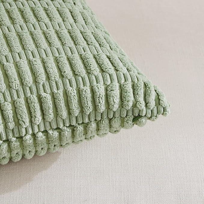 Fancy Homi Sage Green Lumbar Decorative Throw Pillow Covers 12x20 Inch for Living Room Couch Bedroom, Soft Corduroy Rectangle Solid Cushion Case 30x50 cm, Rustic Farmhouse Boho Home Decor