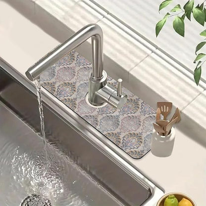 Grey Ceramic Printing Sink Splash Guard Ceramic Texture Faucet Absorbing Mat