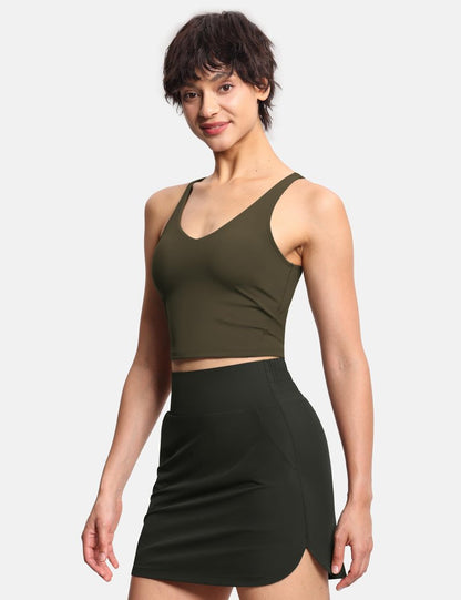 Women’s Longline Sports Bra Wirefree Padded Medium Support Yoga Bras Gym Running Workout Tank Tops Charcoal Brown
