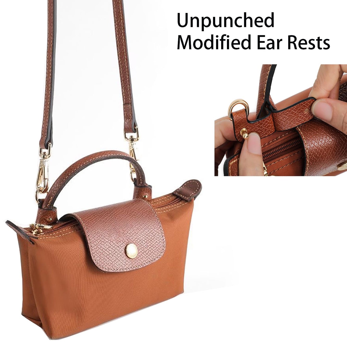 RYYXZXL Leather Purse Straps Replacement Shoulder Strap Leather Adjustable Crossbody Strap Suitable for Long champ Handbags（Brown+gold Hardware）