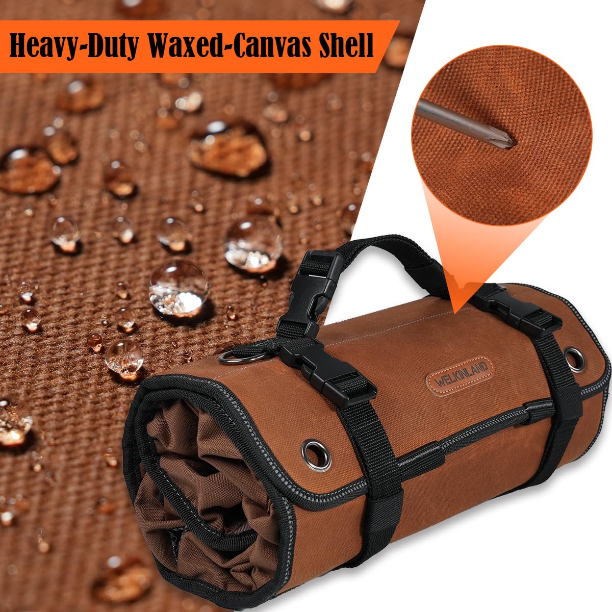 WELKINLAND Heavy-Duty Waxed Canvas Tool Roll, 7-Pockets Tool Wrap Roll, 15L Tool Roll Bag, Large Roll Up Tool Bag For Mechanics.