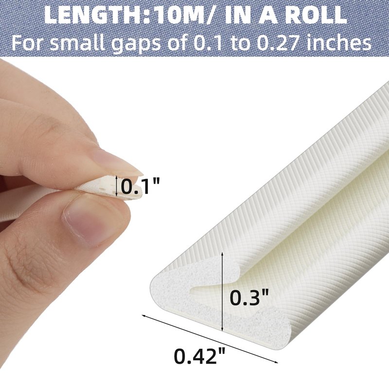 Foam Weather Stripping Door Seal Strip for Small Gap, V Shape Self-Adhesive Door Weatherstripping Door Frame Insulation for Winter,Draft Blocker,Dustproof Tape（33Feet,White）