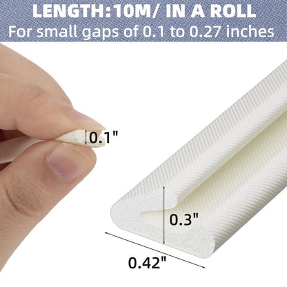 Foam Weather Stripping Door Seal Strip for Small Gap, V Shape Self-Adhesive Door Weatherstripping Door Frame Insulation for Winter,Draft Blocker,Dustproof Tape（33Feet,White）