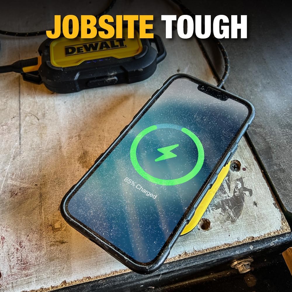 DEWALT Heavy Duty Wireless Charger, 10W Max Fast Wireless Charging Pad Compatible with iPhone 16/15/14/13/12/11/X/8 Pro Max Plus, Samsung Galaxy S22/S21, AirPods (Type C Cable & AC Adapter Included)
