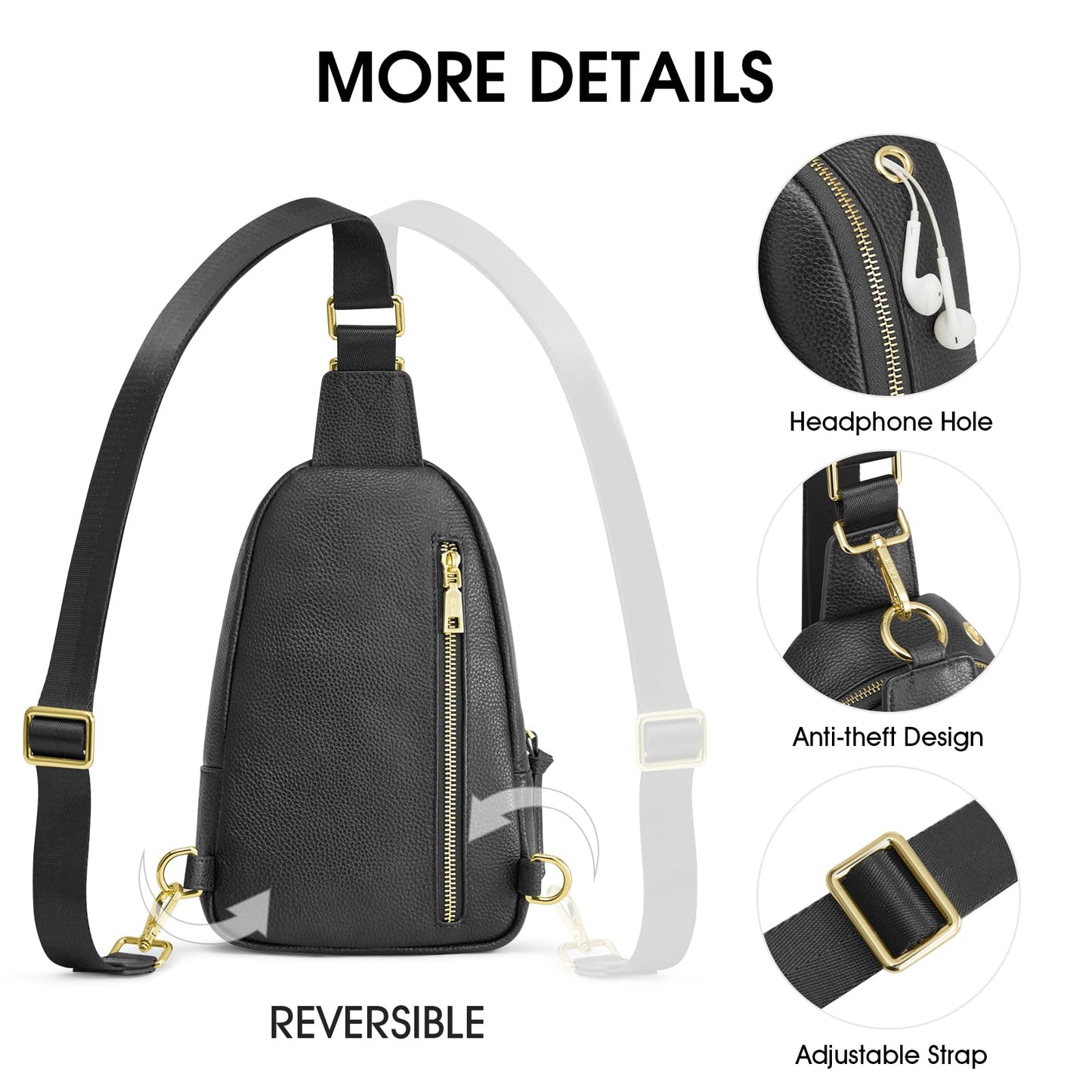 Kattee Sling Bag for Women, Leather Fanny Packs Crossbody Purse, Small Chest Bag with RFID Blocking, Black