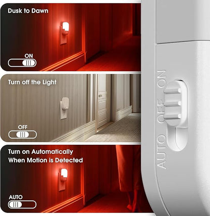 Briignite Red Motion Sensor Night Light, Night Light, Dusk to Dawn Night Light 2Pack, Dimmable Led Night Light, Night Light for Kids, 1W Night Lights Plug into Wall for Bedroom, Kid Room, Bathroom