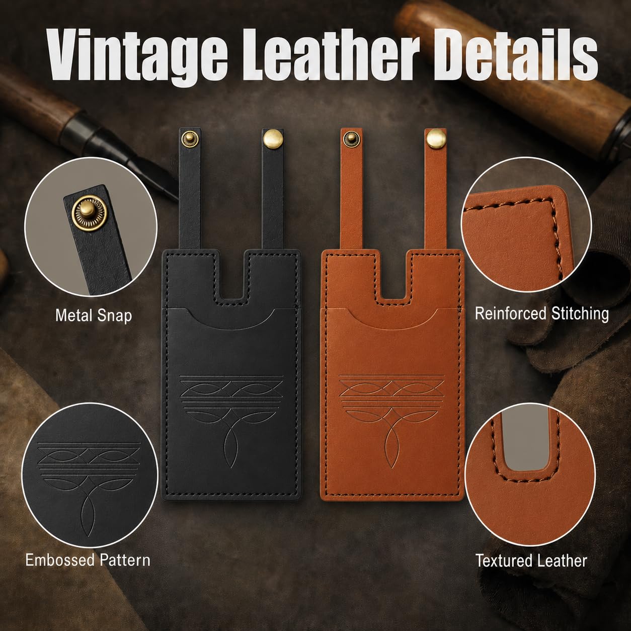 RJLCTH 2 Pcs Western Boot Wallet for Women, Brown/Black Leather Credit Card Holder, Snap Strap Insert for Standard Women's Western Boots, Casual Storage for Rodeos and Country Concerts