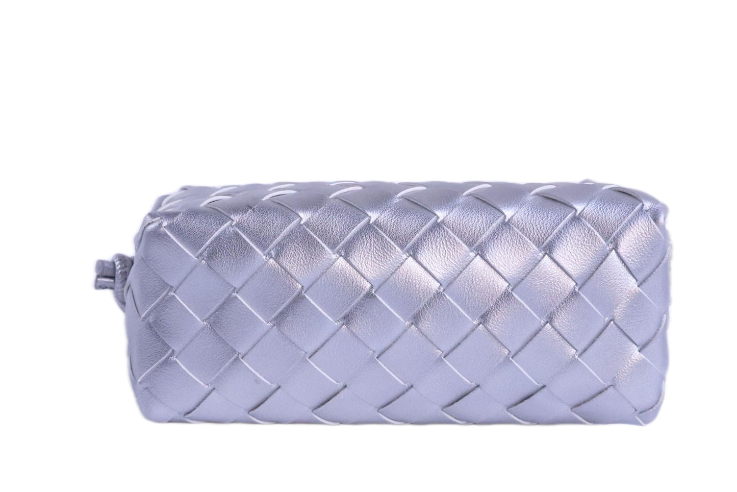 SOHGJADB Woven Purse For Women Handmade Woven Evening Bag Pu Leather Wallet Fashion Crossbody Purse (Silver)