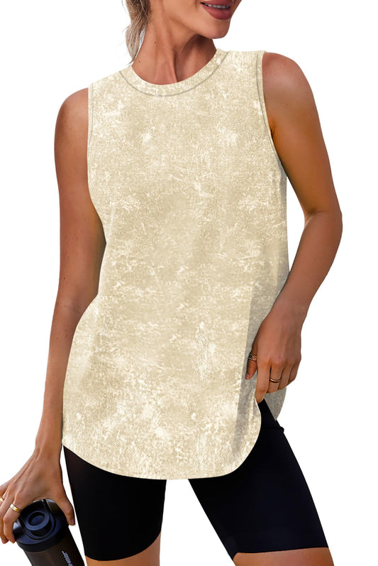 Womens Workout Tops Tank Tops Yoga Shirts Athletic Running Sleeveless Gym Clothes High Neck Athletic Running Shirts Khaki Tie Dye M