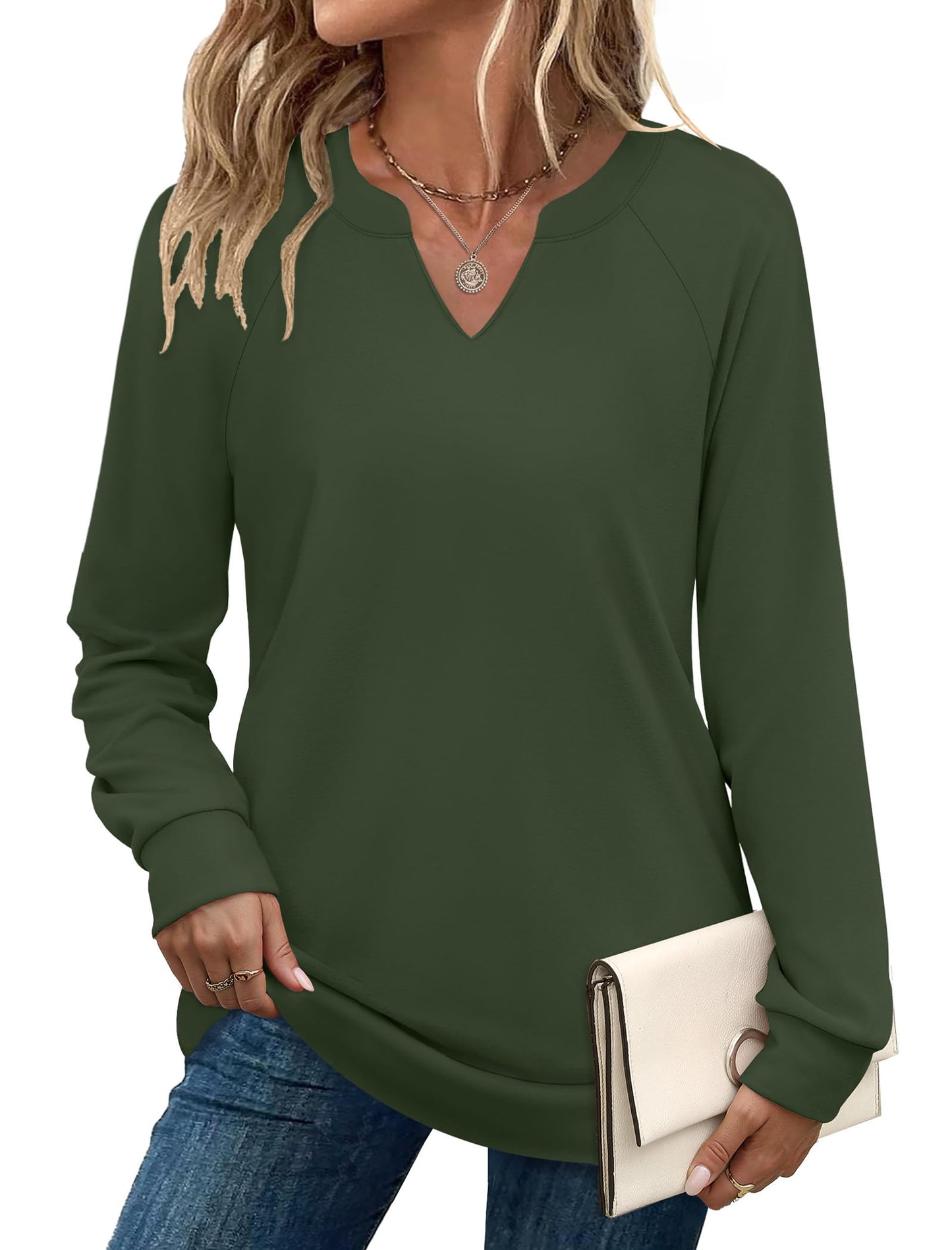 SAMPEEL Sweatshirts for Women V Neck Long Sleeve Shirts Lightweight Sweaters Fall Fashion Tops Outfits 2025