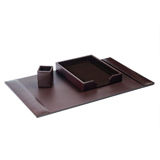 Dacasso Bonded Set Luxury Leather Desk Pad & Desk Organization Essentials, 3 Piece, Dark Brown