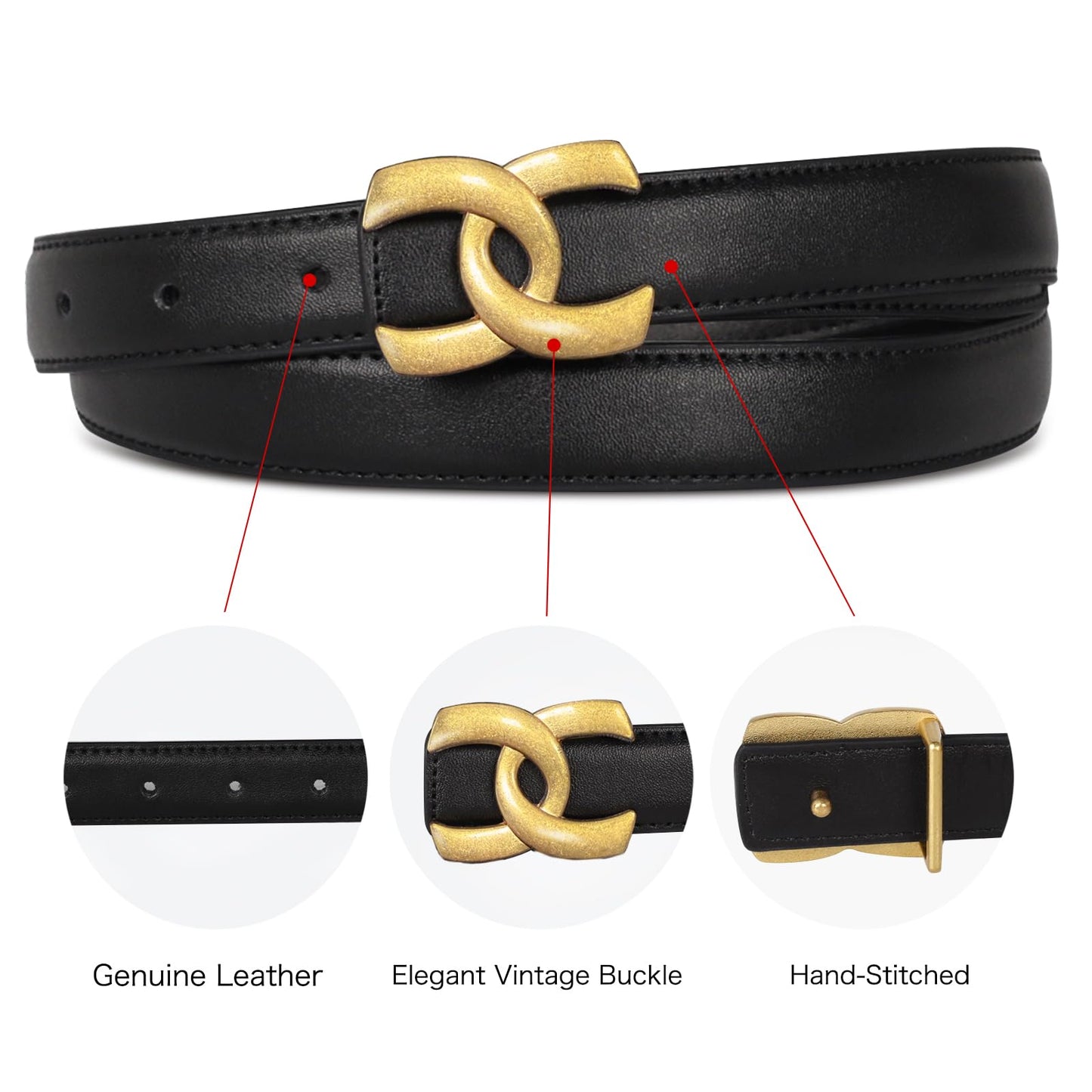 LFHC Women's Leather Belts for Jeans,Dresses,Pants,Coats-Fashion Waist Belt with Classic Gold Buckle,Gift for Women.