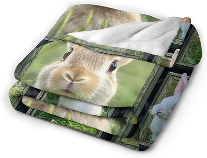 Cute Rabbit Blanket, Bunny Throw Blankets, Pet Animal Fuzzy Plush Rabbit Blanket Ultra Soft Gift for Women Kids Teens Men Girls Boys Stuff Decor for Easter Bedding Sofas Couch 80"X60"