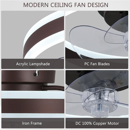diisunbihuo 16" Low-Profile Ceiling Fan with Light (Coffee Brown), Modern Bladeless Enclosed Fandelier, Dimmable CCT, Remote & App Control, Timer & Memory for Bedroom/Living Room/Hallway