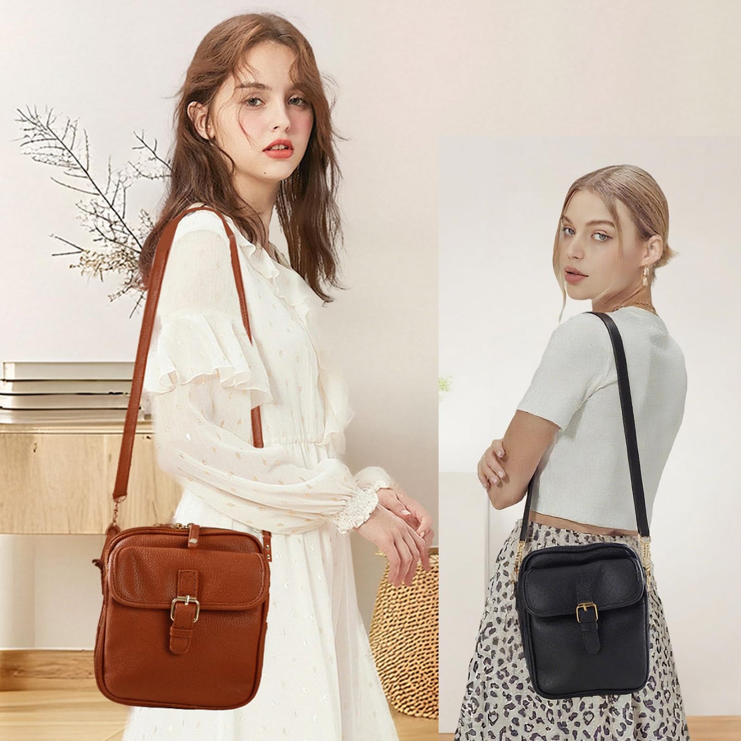 Leather Crossbody Bag for Women - 2025 Vintage Anti-Theft Messenger Bag with Double Layer Large Capacity, Built-in Purse Card Slots,Retro Faux Leather Shoulder Sling Bag for Travel (Red, Large)