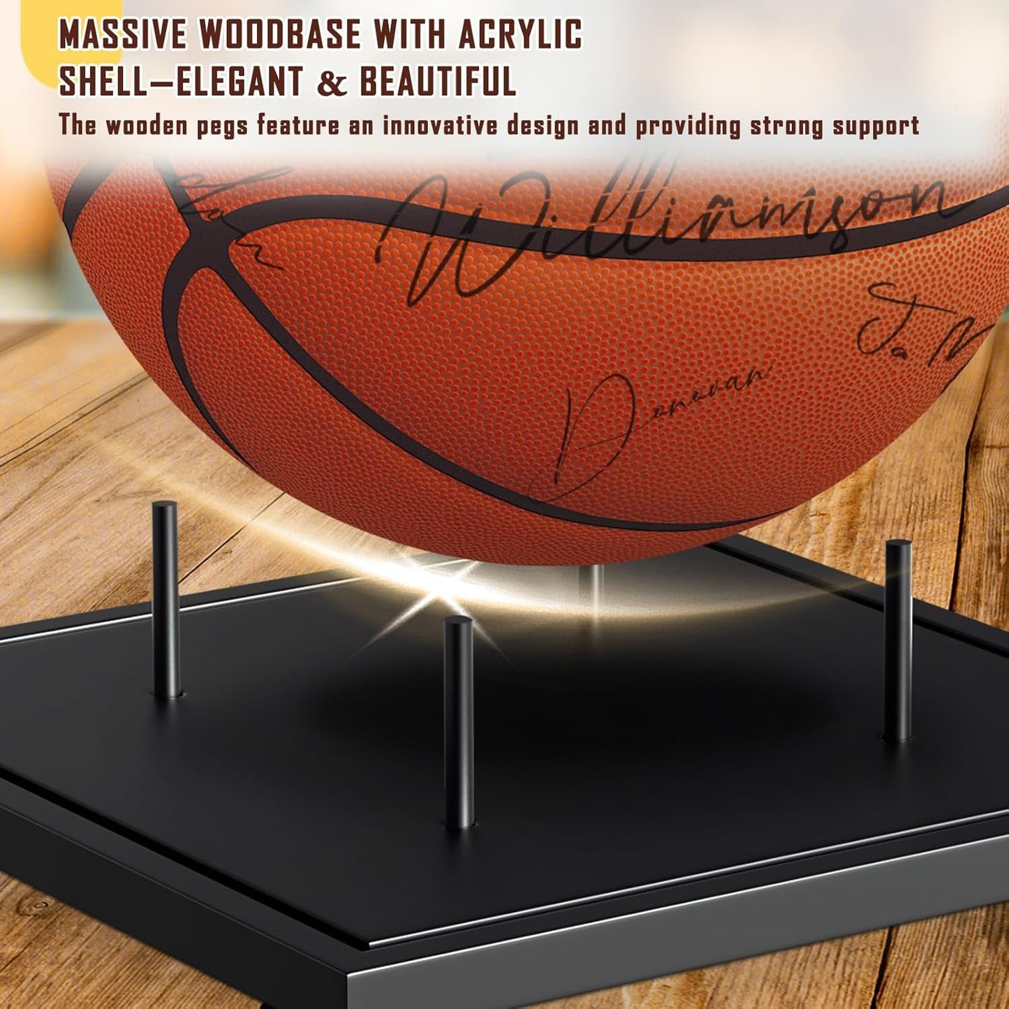 KKU Basketball Display Case, Acrylic Clear Full Size Basketball Case with Solid Wood Base,UV Protected Soccer Basketball Display Stand for Autographed Standard Memorabilia Keepsake, Black