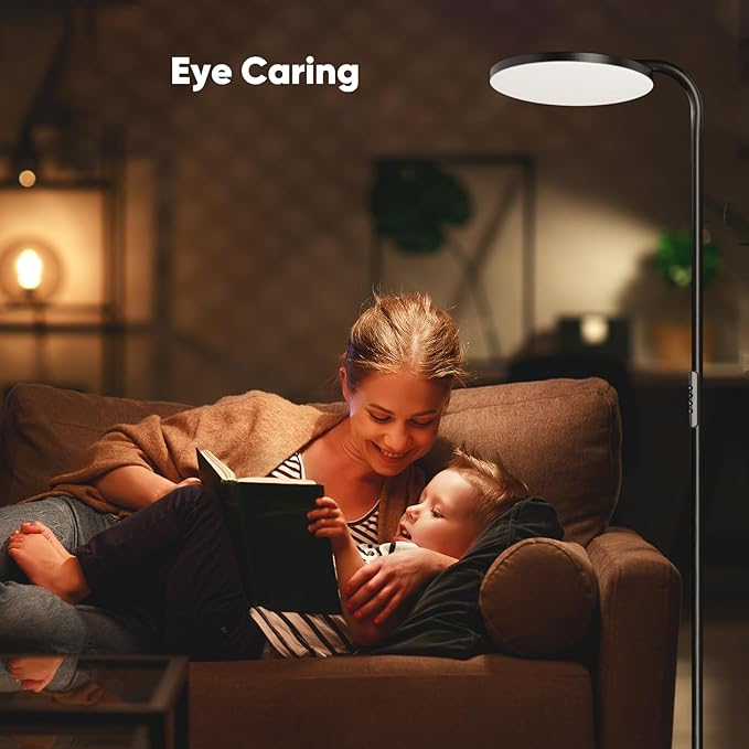 36W LED Floor Lamp, Upgrade Super Bright Standing Lamp, Modern Stepless Dimmable Torchiere Tall Lamp with Remote Control, 350°Rotating Head Reading Floor Lamp for Living Room, Bedroom, Office