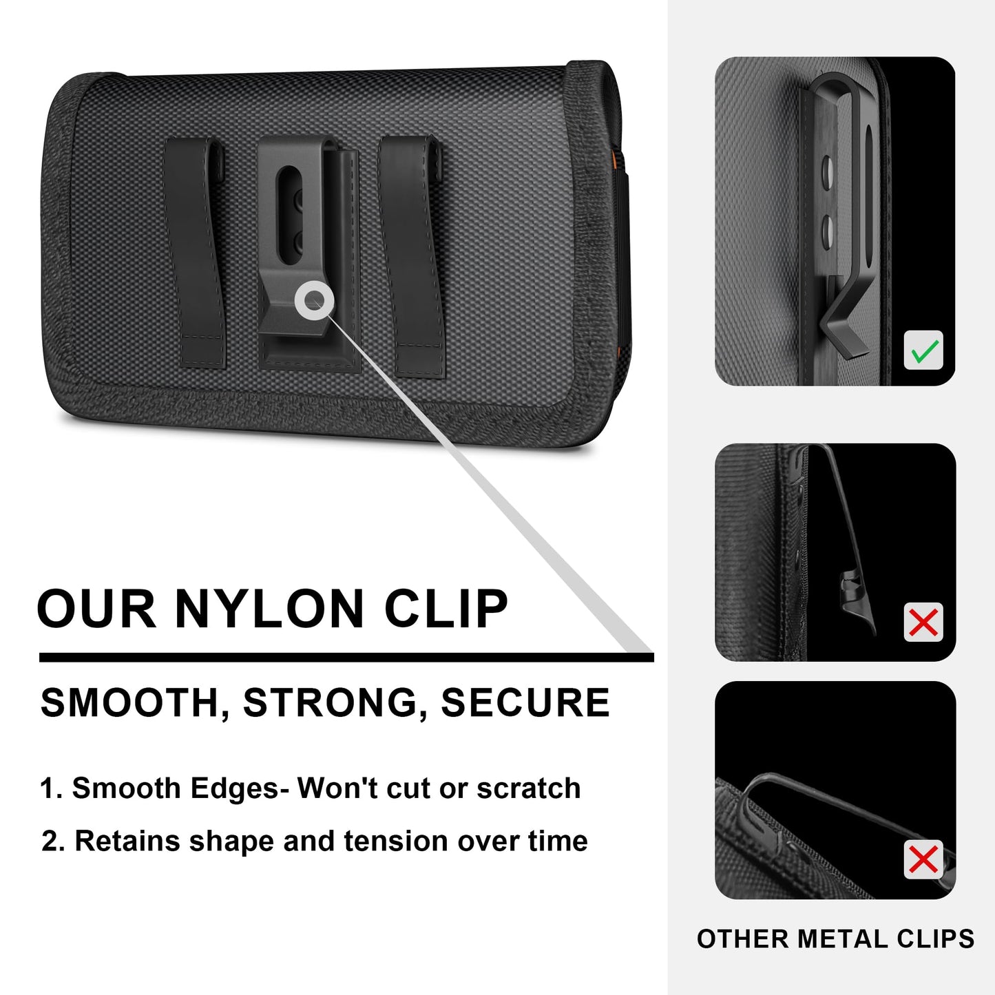 BOMEA Upgraded Nylon Holster for iPhone Pro Max & Plus Models 16 15 14 13 12 11, Cell Phone Belt Clip Holder for Samsung Galaxy S25+ S24+ S23+ S22+ S21+, ID Card Pouch for Men Fits Case on Black Large