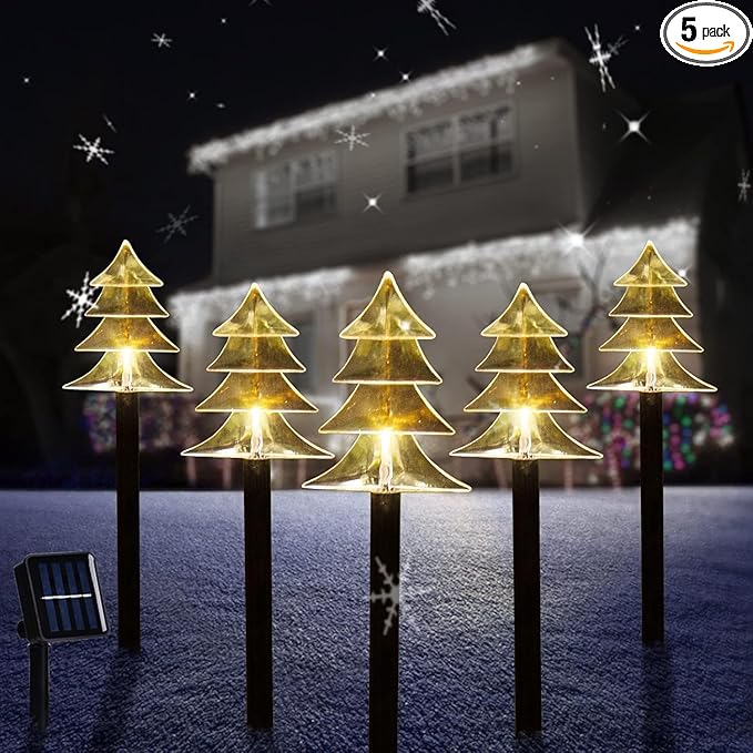Christmas Solar Pathway Lights, Solar Tree Lights with Stake Landscape Lights Outdoor Waterproof Christmas Decorative Lights for Garden Yard Lawn Patio Walkway, 5 Pack