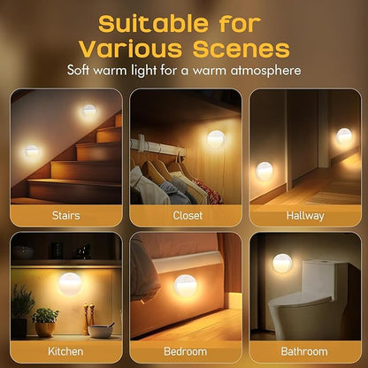 8 Pack Motion Sensor Stair Light for Indoor, Battery Operated Night Lights, Led Stick On Puck Lighting Closet Lamp, Motion Activated Lamps for Step, Cabinet, Hallway, Bathroom