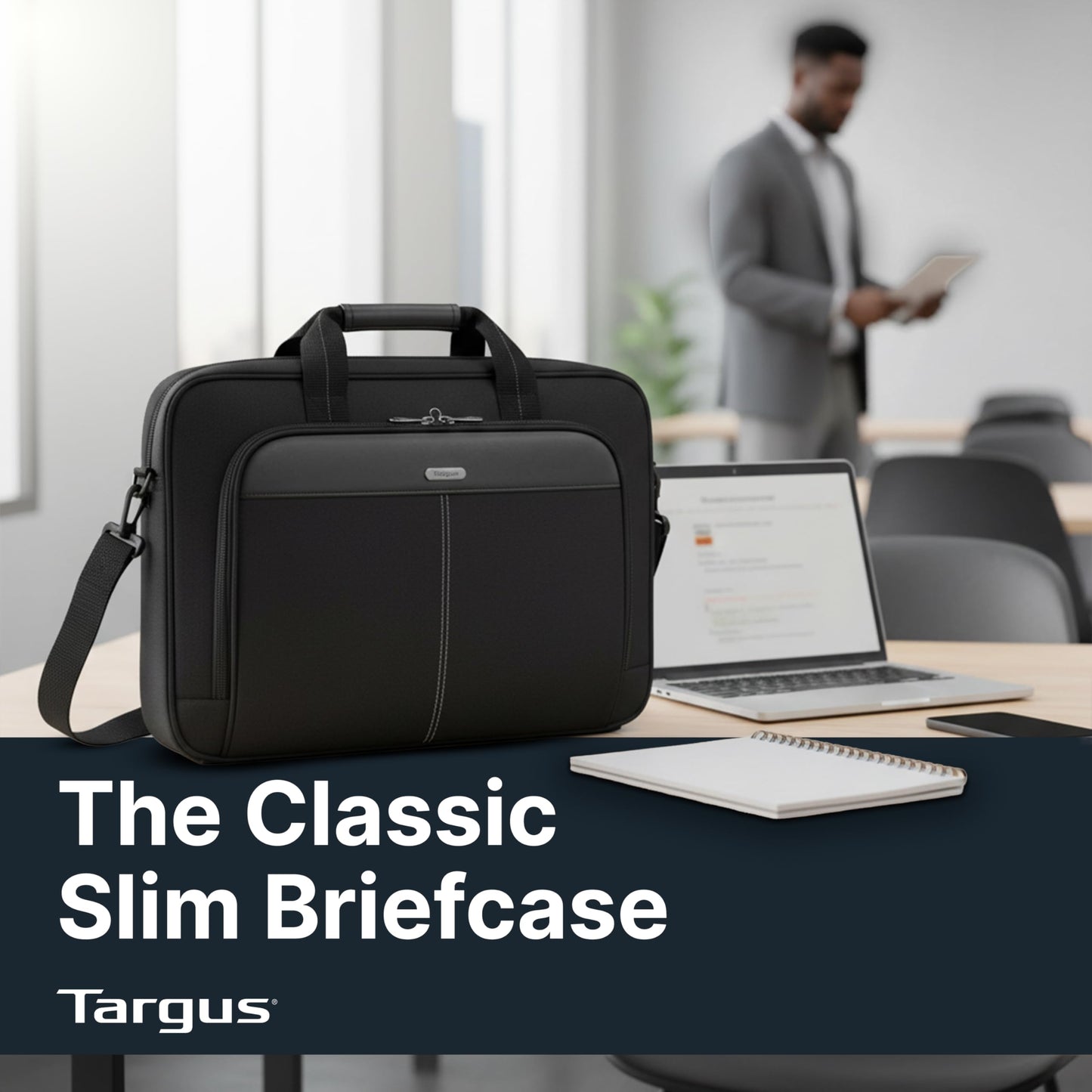 Targus 15-16 Inch Slim Lightweight Laptop Briefcase, Black - Messenger and Shoulder Bag with Padded Compartment and Trolley Strap for 16" Laptops (TCT027US)