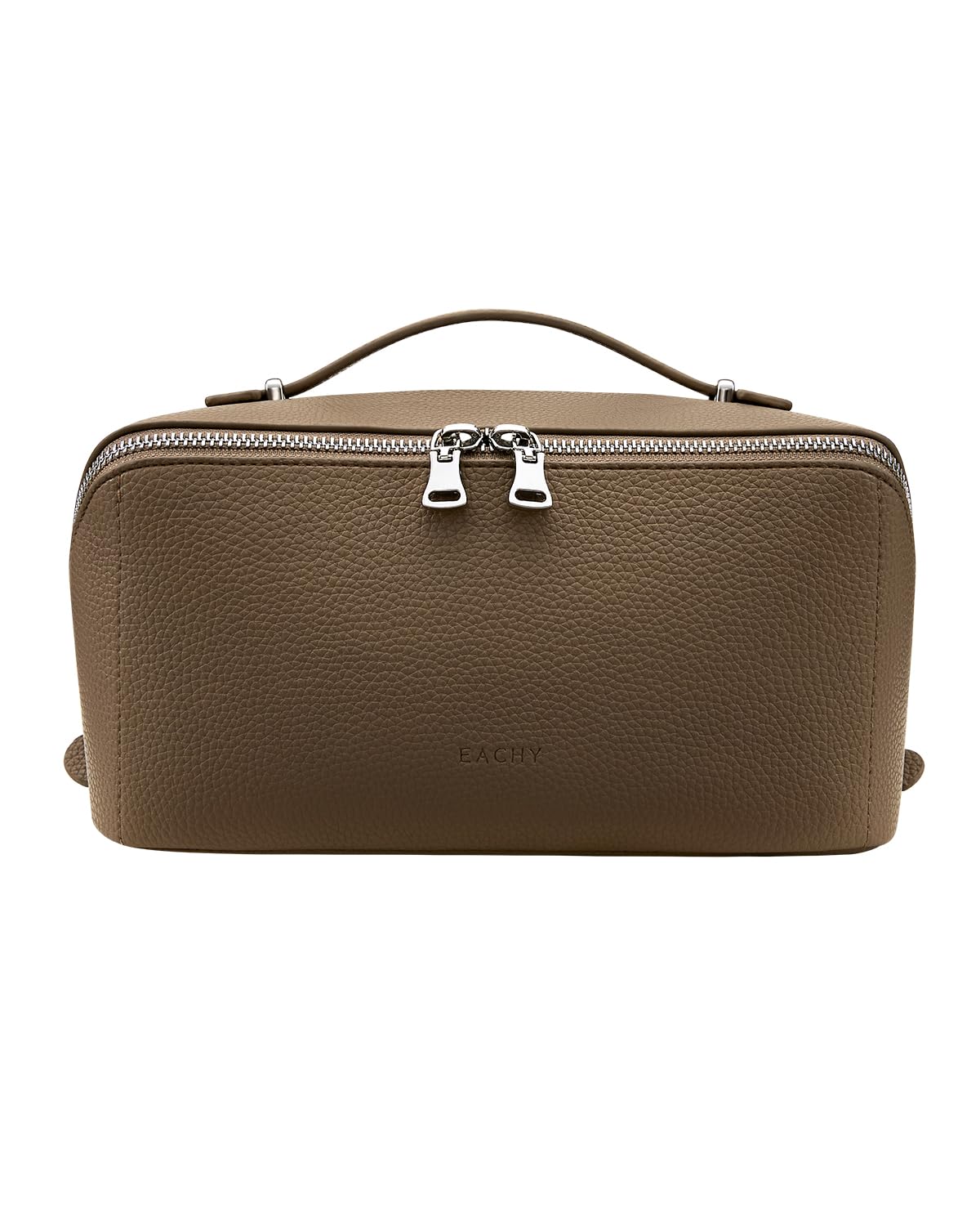 EACHY Travel Makeup Bag, Lychee Leather Large Capacity Cosmetic Bag for Women, Open Flat Toiletry Bag with TPU Brush Compartment, Waterproof Skincare Organizer Travel Essentials