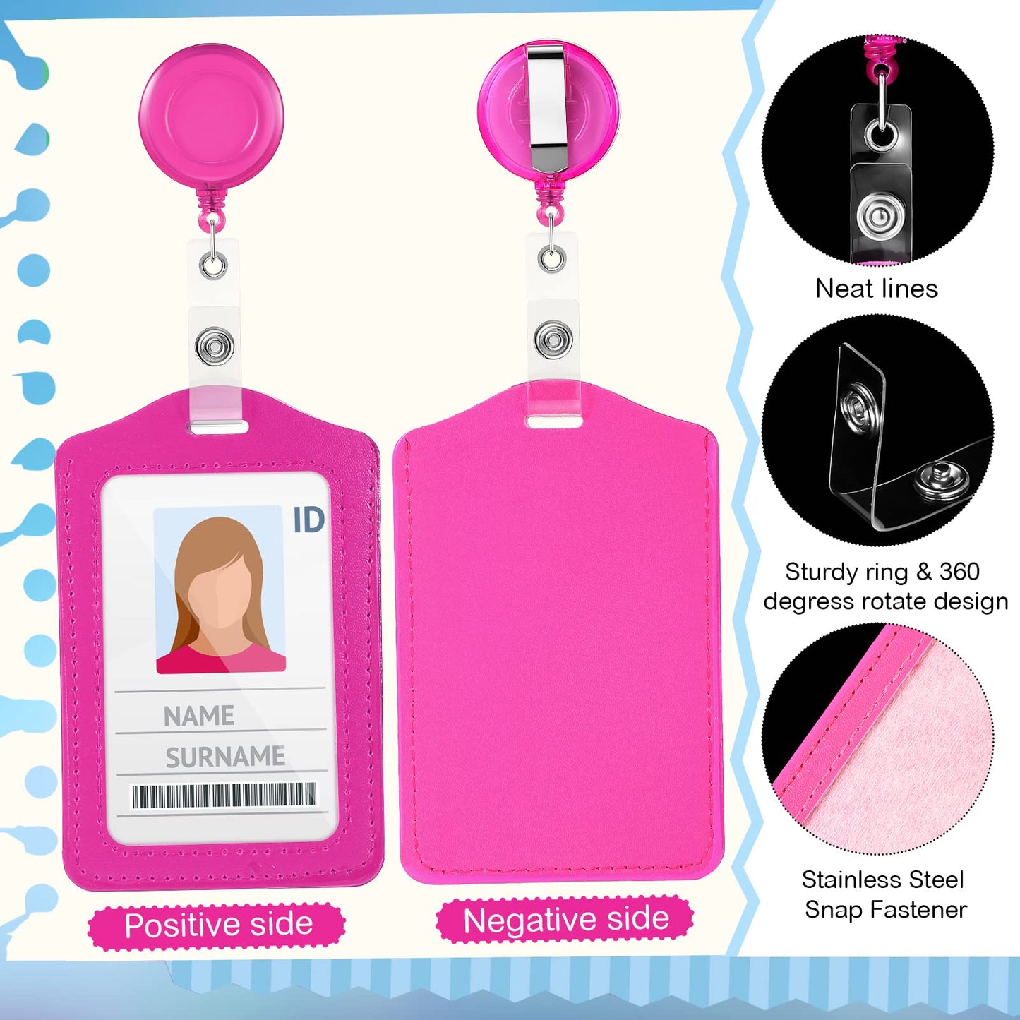 60 Sets Retractable Badge Reels, PU Leather Name Badge Holder, Multicolor ID Holder Key Card Holder Vertical ID Badge with Reel Clip for Office Business Worker Teachers Students Nurses Doctor