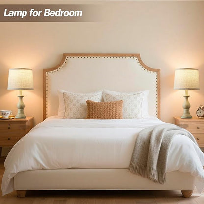 Vintage Table Lamp for Living Room Bedroom, 18.5" Farmhouse Bedside Lamps Nightstand Lamp Set of 2, Table Lamps with Oatmeal Linen Lamp Shades, 2 LED Bulbs Included, Beige