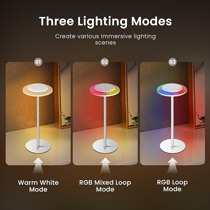 LOFTEK Cordless Table Lamps Set of 2 - Rechargeable Color Changing Portable Desk Lamps with Adjustable Height for Restaurants, Bars, Outdoor Party, Camping