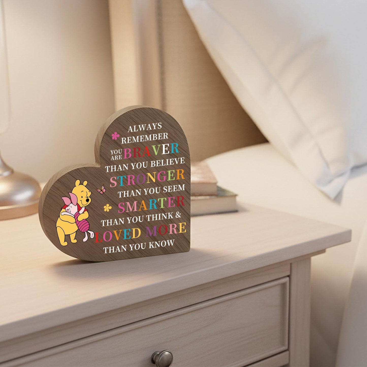 You Are Braver Than You Believe Sign Standable Wooden Heart Plaque, Inspirational Quotes Desk Sign Decor for Son Daughter Friends Dad Mom Sister Brother Birthday Graduation Christmas Gift