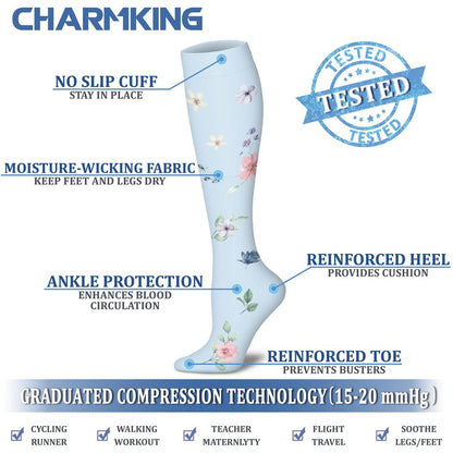 CHARMKING Compression Socks for Women & Men (8 Pairs) 15-20 mmHg Graduated Copper Support Calf Socks are Best for Pregnant, Nurses - Boost Performance, Circulation, Knee High Wide Calf(L/XL, Multi 63)