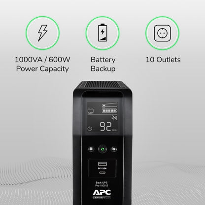 APC UPS 1000VA Sine Wave UPS Battery Backup and Surge Protector, BR1000MS Backup Battery Power Supply with AVR, (2) USB Charger Ports