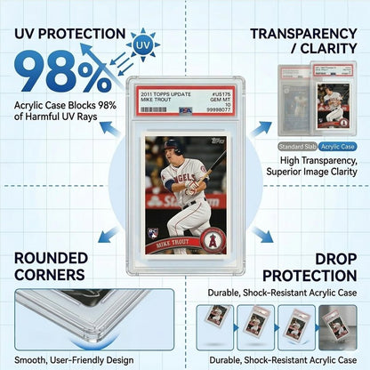 PSA Slab Display Case – 1inch Thick Acrylic Graded Card Display Case with Magnetic Lid, Clear Slab Protector Compatible with PSA & CGC, Card Slab Case for Graded Cards