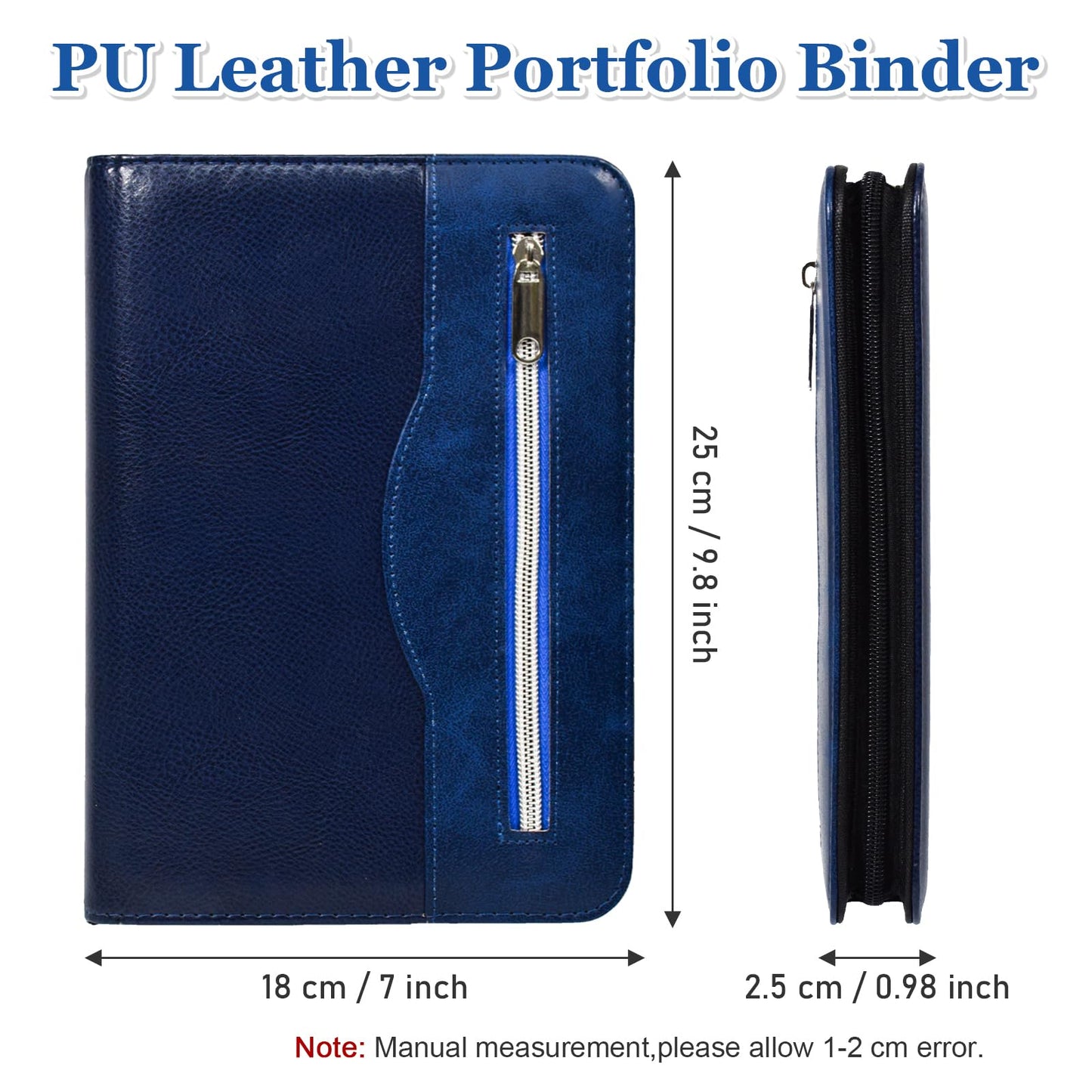 SAYEEC Executive Conference Folder A5 Zipped Portfolio Binder Faux Leather Padfolio Refillable Business Notebook Organizer with Calculator Loose Leaf Paper Gift for Man Women