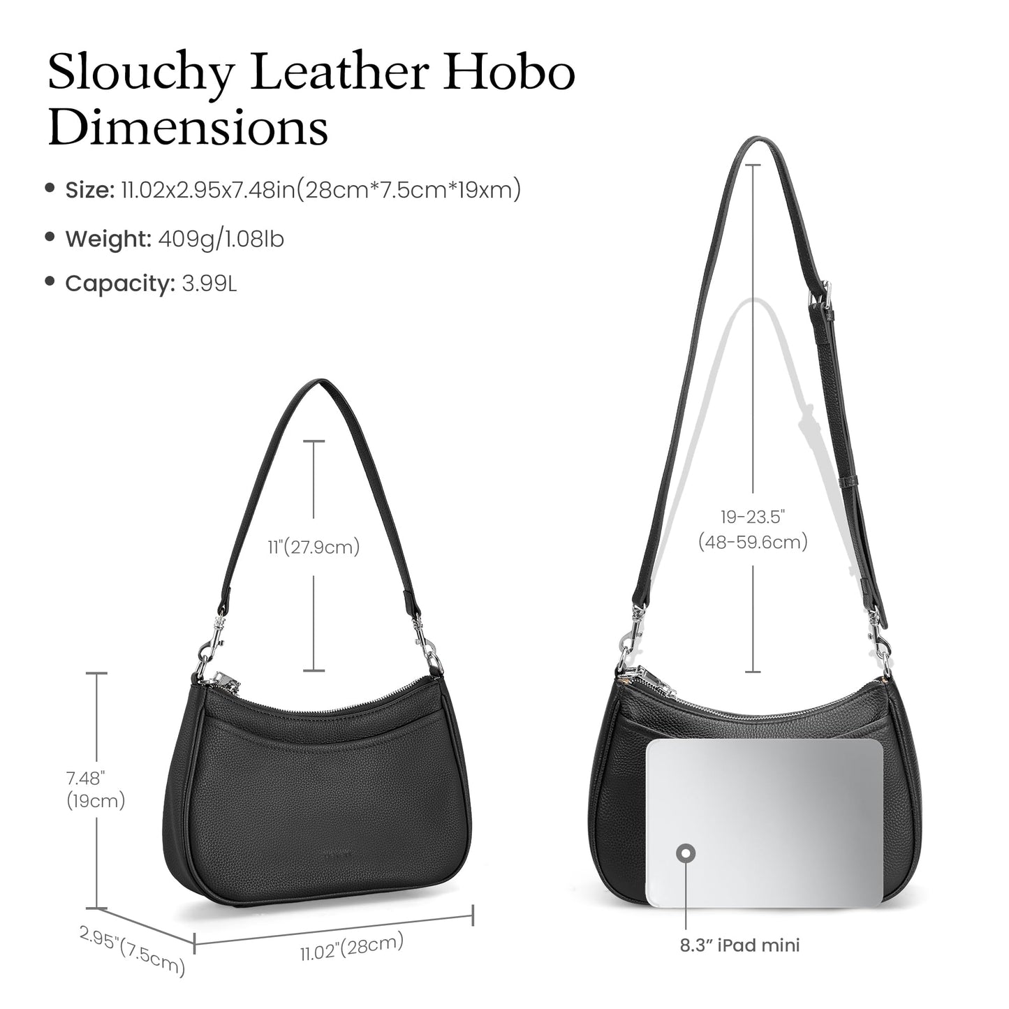 befen Anti Theft Genuine Leather Crossbody Bags for Women Black Shoulder Purses Designer Trendy Hobo Bag with RFID Blocking Soft Leather Purse Travel Womens Handbag Shoulder with 2 Detachable Straps