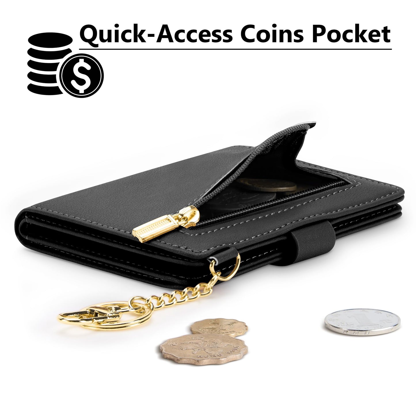 Airkit Small Wallets Woman RFID Blocking Leather Credit Card Holder - with ID Window - Card Wallets for Women - with Zipper Coin Purse - Keychain Wallet