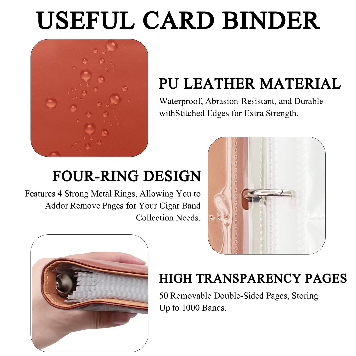 Cigar Label Album Binder, 50-Sheet Refillable Collector Book Holds 1000 Cigar Bands, PU Leather Hard Cover Cigar Label Storage Organizer, 12.6" x 10.6" Durable Display Folder for Cigar Lovers