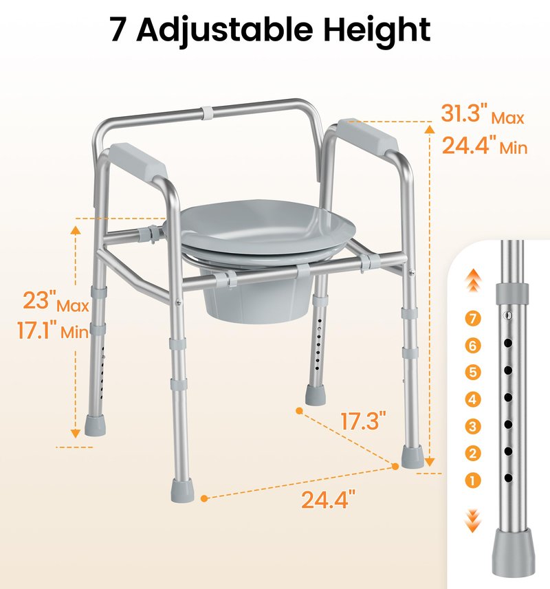 soundfuse 3 in 1 Bedside Commode Toilet for Seniors, Sturdy Dual-Crossbar