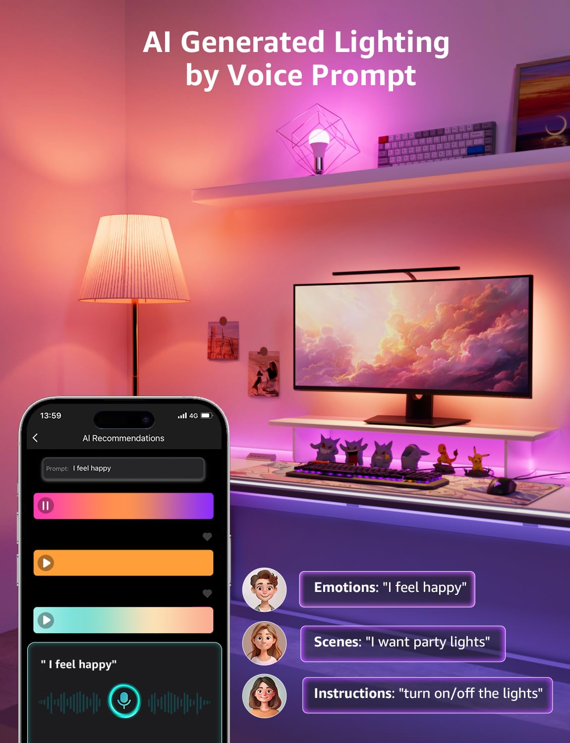 Lepro B1 AI Smart Light Bulbs - WiFi & Bluetooth RGBWW Color Changing LED Bulb Compatible with Alexa & Google Assistant, AI Generated Lighting LLM, AI Voice Control, Music Sync, 2.4GHz Only, 2 Pack