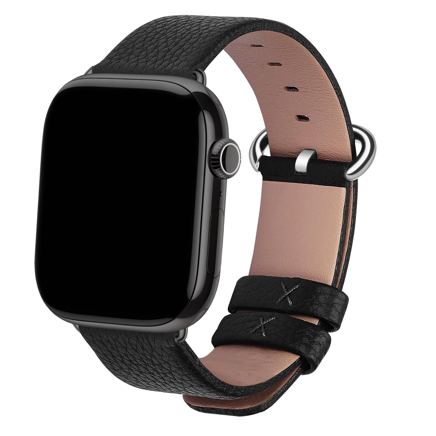 Fullmosa Leather Bands Compatible with Apple Watch Band 41mm 40mm 38mm 42mm 44mm 45mm 46mm 49mm Women Men for iWatch Series 11/10/9/8/7/6/5/4/3/2/1,Ultra3/2/1,SE3/2/1, 42mm 41mm 40mm 38mm, Black/Silver