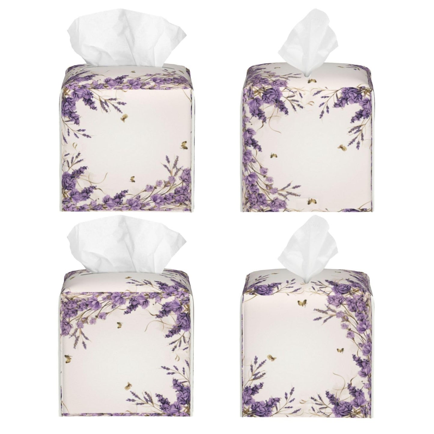 YPPAHHHH Square Tissue Box Cover Vintage Purple Lavender Cube Tissue Box Cover Pu Leather Tissue Box Holder for Office Kitchen Car Bathroom Facial Paper Organizer Dispenser Cover